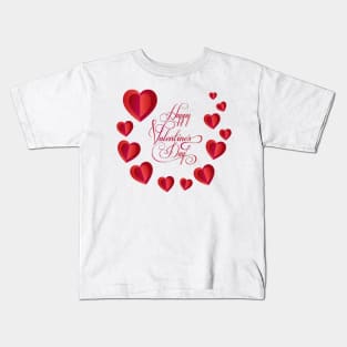 Happy Valentines Day Calligraphy Text. Romance background with red  heart shapes, love symbol. Beautiful Gifts. Cute. Valentine. Care Kids T-Shirt